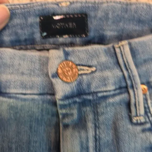 MOTHER Looker Ankle Step Fray Jeans Womens Light Blue Sz 23